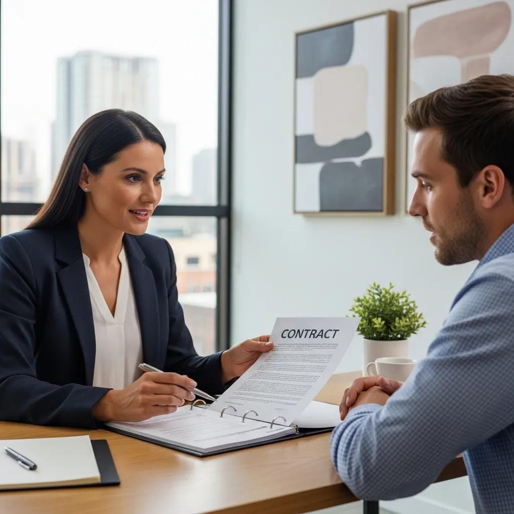 Real estate attorney assisting home buyer with contract review in Naperville